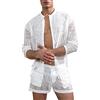 Rrongwn Set di 2 camicie e pantaloncini da uomo, trasparente, a maniche lunghe, abbigliamento sportivo, a rete, alla moda, trasparente, con bottoni, per il tempo libero, bianco, S
