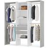 Habitdesign Armadio spogliatoio con 2 cassetti, cabina armadio con barre e ripiani, finitura bianca Artik e grigio cemento, dimensioni: 179 cm (larghezza) x 202 cm (altezza) x 50 cm (profondità)