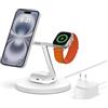 Belkin Caricabatterie wireless 3 in 1 con MagSafe, caricatore wireless rapida per iPhone (15 W) e per Apple Watch, stazione di ricarica per iPhone 15, 14, 13, 12, Apple Watch e AirPods - bianco