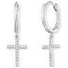 Engelsrufer Orecchini a cerchio da donna con ciondolo a croce in argento sterling, con 32 zirconi bianchi, chiusura a clip, senza nichel, 1 Paar, Argento sterling, Zirconia cubica