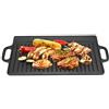 Cocoarm Bistecchiera in Ghisa Piastra Ghisa Barbecue Padella in ghisa antiaderente Barbecue a doppia faccia Piastra in ferro Padelle Griglia rettangolare con due manici Teglia da forno Bakeware
