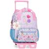 Enso Full of Flowers Zaino per bambini, zaino scolastico, in poliestere, ruote doppie multidirezionali, multiuso, rosa e blu