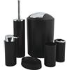 MSV - Set di Accessori da Bagno Hannah - 6 Pezzi in PP - Pattumiera, Scopino per WC, Dispenser di Sapone, Portaspazzolino, Bicchiere, Portasapone - Nero - Design Moderno