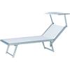 Lettino Prendisole Con Tettuccio Da Spiaggia In Alluminio E Telo Textilene Bianco 186x61x39 Cm