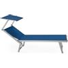 Lettino Da Mare Professionale In Alluminio Con Tettuccio Parasole Blu 186x61x39