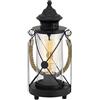 EGLO lampada da tavolo Bradford, lampada da tavolo vintage a uno punto luce, lanterna, lampada da comodino in acciaio, nero, trasparente, presa E27, interruttore incl