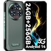 OUKITEL WP35 Android 14 5G Rugged Smartphone (2024) - 11000mAh 24GB RAM + 256GB ROM Telefono Indistruttibile 6.58" FHD+ 2.4K Schermo MTK Dimensity 6100+ IP68 64MP+32MP+8MP Impronta Digitale Verde