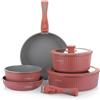 KASANOVA Batteria pentole 9 pezzi Eaziclip, Set pentole induzione con rivestimento ceramico e manici staccabili per uso in forno, Batteria antiaderente rosa con coperchi