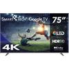 Smart Tech Smart TV 75 Pollici 4K Ultra HD Display QLED Sistema Google TV Dolby Vision Atmos Wi-Fi Classe F colore Grigio - 75QG03H