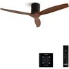 CREATE / WINDCALM/Ventilatore da soffitto con controllo a parete e telecomando, nero pale legno scuro /40W, silenzioso,Ø132 cm, 6 velocità, 3 temperature di luce, timer, funzione estate-inverno