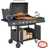 Outsunny Barbecue a Gas con Fornello Laterale, Tavolino e Armadietto, in Acciaio e PP, 129.5x56x110 cm, Nero