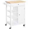 HOMCOM Carrello da cucina con cassetto armadio e ripiani aperti, carrelli portavivande con 4 route a 360°, di legno bianco 66 x 39,5 x 86,5|Aosom