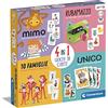 Clementoni - 4 in 1 Giochi di Carte per Bambini 4+ Anni e Tutta la Famiglia, Confezione Contenente Mimo, Rubamazzo, 10 Famiglie e Unico, 2-6 Giocatori, Made in Italy, Lingua Italiana, 16759