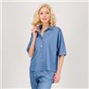Officina della Moda Camicia effetto denim a maniche lunghe in misto viscosa
