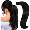 RUNATURE Extension Coda Capelli Neri Naturale 12 Pollice/30cm Ponytail Extension Veri Capelli Umani Fuori Nero #1B Extension Brasiliani Coda di Cavallo Capelli Veri 70g