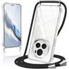 Coiwxmoi Cover per Honor Magic 6 Pro 5G con Cordino 6,8,Trasparente Custodia con Laccio Tracolla Corda Catena Cinghia,Ultra Morbido Silicone TPU Antiurto Case, Nero