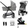 kk Kinderkraft NEWLY 4 in 1 Trio passeggino neonati, con Ovetto I-SIZE 40-75 cm, Base ISOFIX, Carrozzina, TRAVEL SYSTEM, filtro UPF50+, Con Accessori, Pieghevole, Schienale regolabile, Grigio