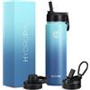HydroPal Borraccia in Acciaio Inossidabile - 750 ml, 1 L, 1.2 L Senza BPA, Isolato con Cannuccia e 2 Coperchi, Borraccia Termica, Bottiglia Isolata per Sport (Blu Cielo/Blu Navy, 750ml)