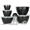 Thiru Set di 8 ciotole per insalata - colore nero - con coperchio - 8 pezzi, 0,6 l, 1,3 l, 2,5 l, 4,4 l, 6,5 l - con coperchio, colino, posate per insalata - senza BPA