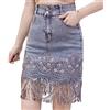 ZH8FCHAN Gonna in Denim Corta Elegante retrò con Paillettes A Vita Alta Nappe Gonne di Jeans Biforcato Blu Lungo Skinny con Primavera Estate Gonne Lunghezza con Strass Fatti A Mano (Blu1,L,L)