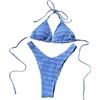 CUTeFiorino Costume da bagno bikini digitale sexy con coulisse a maniche corte, azzurro, S