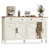 VASAGLE Credenza Cucina, Mobiletto con Cassetti, Mobile con Ante e Ripiani Regolabili in Altezza, Stile Farmhouse, per Soggiorno Sala da Pranzo, 40 x 140 x 80 cm, Bianco Rustico e Noce Medio BBK381W02