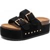 Foinledr Ciabatte Donna Estive Sandali Sughero Plantare Doppia Fibbia Moda Mules Clogs Sandali Antiscivolo Gomma Suole Pantofole Spiaggia Scarp Comfort da Casa