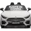 Mondial Toys Mercedes SL 63 AMG Auto Elettrica 12V Macchina per Bambini 2 Posti con Sedile in Pelle Telecomando Cintura di Sicurezza a Cinque Punti Bluetooth Ruote in Gomma Full Optional (Bianco)