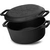 4BIG.fun Pentola in ghisa da 6 l, diametro 28 cm, in ghisa con coperchio, adatta per barbecue a gas, forno, focolare e tutti i piani cottura, con induzione