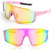 RTUOHUIN Occhiali Rapidi da Ciclismo UV400 Occhiali da Sole Sportivi TR90 Montatura Flessibile Occhiali Protettivi Rapidi per MTB, Bici da Strada, Sci, Corsa - Rosa