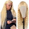 Lakaisa Lace Front Wig Human Hair Wig Deep Wave Wig #613 Blond Color Wig Parrucche Donna Capelli Veri Grade 8 A Brazilian Real Hair Bleached Knots with Baby Hair No Tangle 18 Pollice