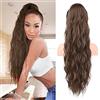 FLUFYMOOZ Extension a coda di cavallo, 66 cm, con coulisse, extension per capelli da donna, capelli sintetici lunghi ricci e mossi, capelli sintetici da donna (66 cm, marrone con ramato)