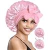 BONNET QUEEN Cuffia Seta Capelli Notte Reversibile Cuffia Capelli Ricci Notte, Doppio Strato Silk Bonnet con Lacci Lunghi Regolabili Protettiva Anti-Crespo, Rosa, M