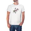 KMF T-SHIRT - Maglietta uomo cotone con disegno di uccelli colorati e note musicali, bianco, XL