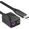 SABRENT Adattatore audio USB di tipo C con audio ad alta risoluzione a 24 bit/96 kHz, doppio jack da 3,5 mm per microfono e stereo, corpo in alluminio, plug-and-play, compatibile con cuffie, laptop