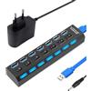 Zevmi Hub USB 7 Porte: distributore USB portatile 3.0 + 2.0 Singoli interruttori di alimentazione a LED per laptop, PC e altri dispositivi USB (7-in-1(2.0+3.0))