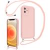 Coalbooliy Cover per iPhone 12 mini 5,4 con Cordino per Cellulare, Custodia Silicone con Regolabile Collana Sottile Morbida Case Protezione della fotocamera Antiurto con Necklace, Rosa
