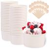 HAOTIAN-X Vaschette per gelato in carta bianca da 50 pezzi, contenitori per zuppa di carta rotondi biodegradabili con 50 cucchiai di legno, ciotola da dessert in carta da asporto in cartone per zuppa di gelato