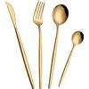 OUQIWEN Set posate oro16 pezzi,Servizio posate oro,Servizio piatti 4 persone,Compreso forchetta/cucchiaio/coltello/cucchiaino (Oro)
