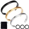 UNICRAFTALE 3pcs 3colore capelli Tie Bracciale 4mm interno in acciaio inox scanalato Bangles bracciale aperto Bangle metallo vuoto Bangles Gemstone Bracciale in pelle intarsio con sacchetti di velluto