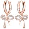 Reffeer Orecchini a cerchio in argento sterling 925 solido per le donne ragazze fiocco orecchini pendenti fiocco huggie orecchini goccia, Argento, Zirconia cubica