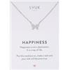 LUUK LIFESTYLE Collana con ciondolo farfalla e acciaio inossidabile (50cm), con carta HAPPINESS, gioielli moderno, portafortuna, idea regali donna, lei, compleanno, natura, argento