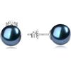 YAMI Akoya Perle Nere Tonde Orecchini a Spilla, Argento 925, 6-6,5 mm, Design Classico ed Elegante, Perfetto come Regalo per un Commemorazione