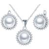 MicLee Collane ciondoli e orecchini di perle per donna: Parure di gioielli in argento 925 - Collana e orecchini stile girasole con zirconi - Gioielli da sposa eleganti - Gioielli per feste in argento