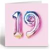 Ruby Ashley Biglietto di auguri per il 19° compleanno per ragazza, biglietto per il 19° anniversario, biglietto di compleanno per una ragazza di 19 anni, con palloncini in lamina arcobaleno