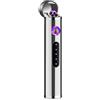 KIPIDA Mini Accendino Elettrico, Accendino USB Ricaricabile Antivento Elettronico Nero,Regalo Festa del Papà,Candele Antivento Doppio Plasma con Indicatore Della Batteria per Cucina Barbecue (Argento)