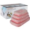 Beeptrum Pieghevole Contenitori per Alimenti Silicone Scatole bento Lunch Bento Box, Portatile, Salvaspazio, Adatto al Microonde, lavastoviglie e Congelatore, 4 PCS Quadrato (Rosa)