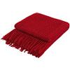COASTLINE Coperta decorativa in maglia rossa super morbida per divano o poltrona coperta da viaggio leggera per pisolini morbida e accogliente motivo delicato con frange 127 x 152 cm colore rosso