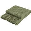 Coastline Coperta decorativa in maglia super morbida, per divano e letto, coperta da viaggio leggera, morbida e accogliente, motivo delicato con frange, 127 x 152 cm, colore verde oliva
