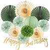 SUNBEAUTY Set di Scomparti Verde Salvia per Compleanno, Decorazione con Carta Velina, Pom Poms, Vassoi, Lanterna per Feste in Giardino, Baby